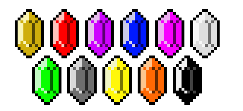 Pixel art rupees (gems)